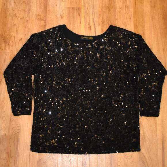 Donna Karan Black Sequined Wool Blouse Sz L - Picture 1 of 5